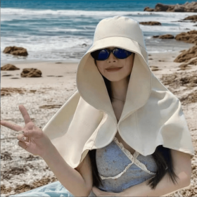 Sun Protection Hat,UV Neck Protection Beach (Color: Brown)