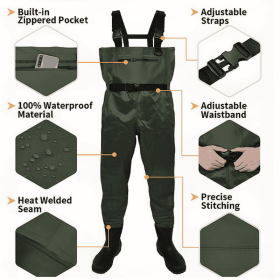 Fishing Waders For Men & Women, Waterproof 2-Ply Nylon PVC Chest Wader With Boots For Outdoor (Option: M7W9)